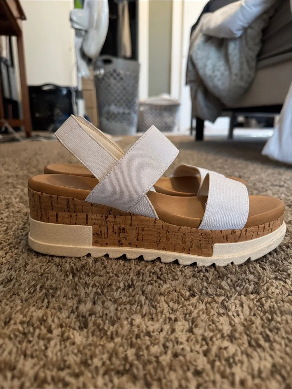 Madden Girl White Cork-Effect Platform Wedge Sandals